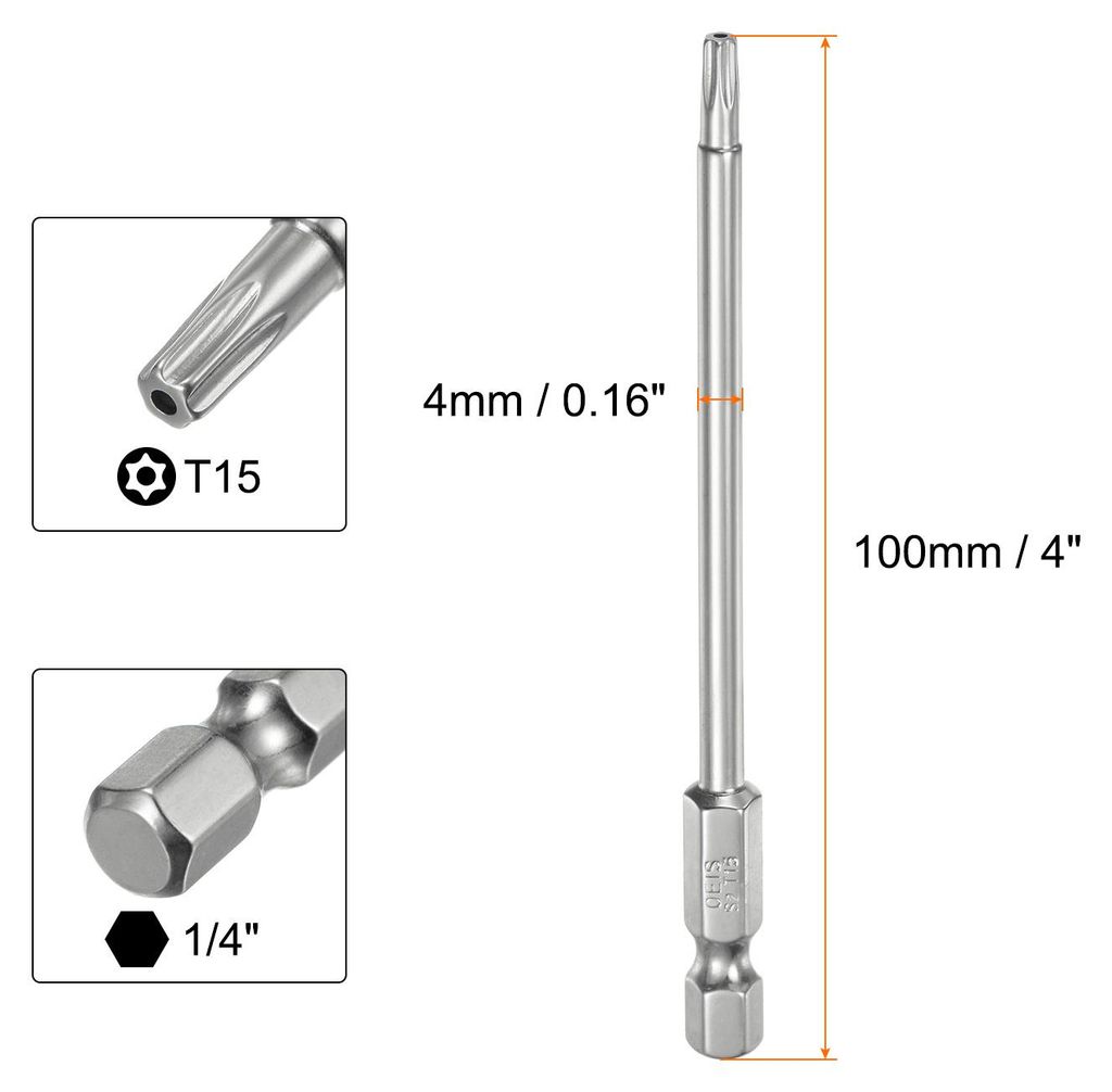 2 Stš¹ck T15 Torx Bit Set 1/4" Sechskantschaft 100mm lang S2-Stahl Magnetische Bitsatz Manipulationssichere Schraubendreher Stern-Bits mit Loch f...