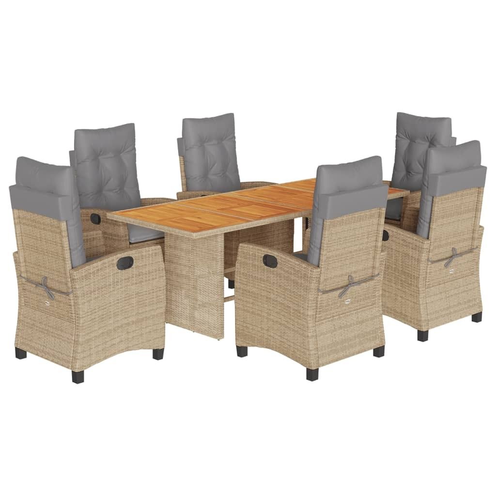 vidaXL 7-tlg. Garten-Essgruppe mit Kissen Beigemischung Poly Rattan