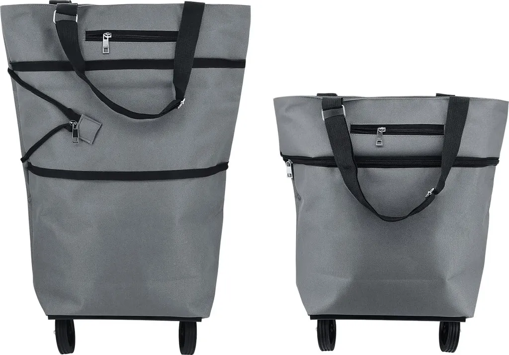 Chariot de course pliable gris ultraléger - Roues silencieuses tout terrain