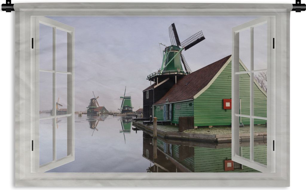 MuchoWow Wandteppich Wandbehang Aussicht - Haus - Mühle 90x60 cm Tapisserie Dekoration Wandtuch - Wandskulpturen - Bildteppich