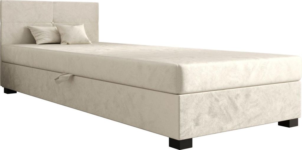 AURA SOFA Boxspringbett SILO 110x195 Komplett-Set mit Bonell Matratze, Polsterbett mit Bettkästen - Hellbeige, MONOLITH 02