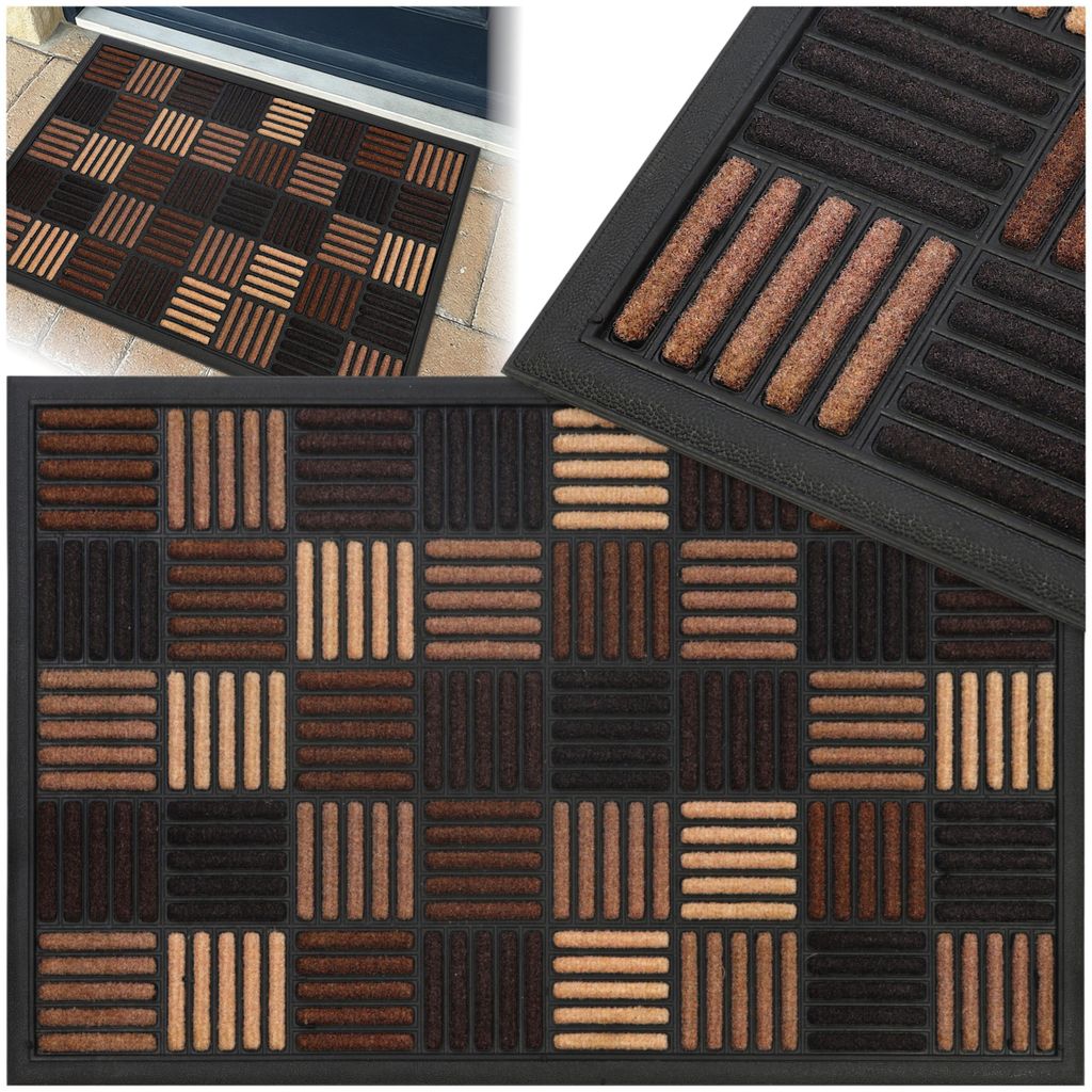 Schmutzfangmatte 45x75 cm Braun – rutschfest, für Innen & Außen, Karo-Design