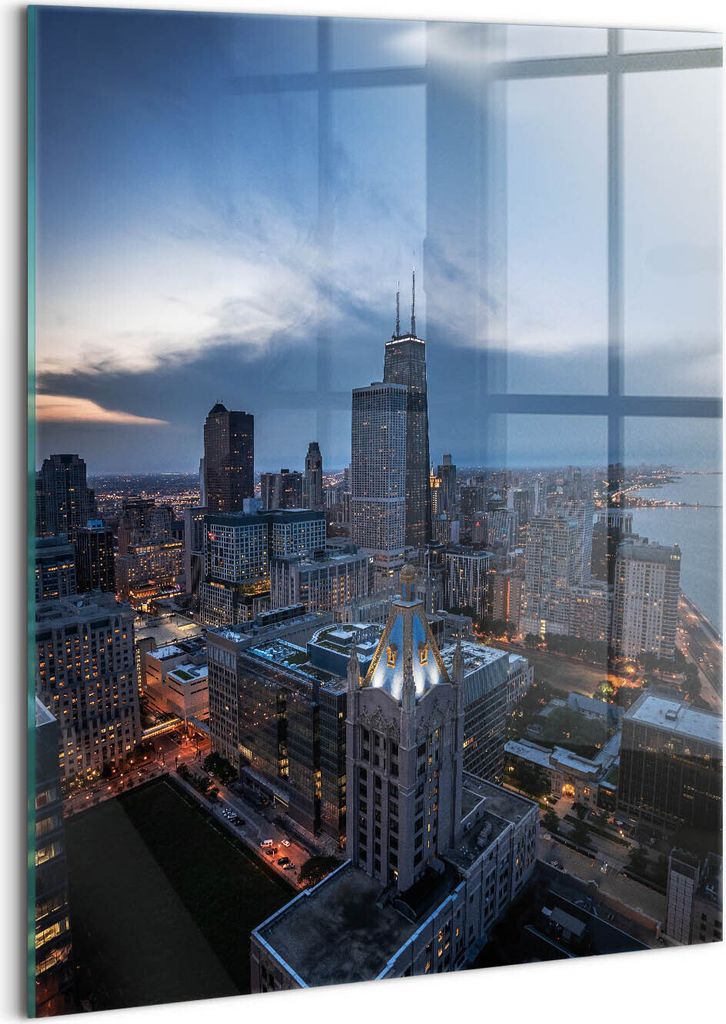 Designer Glasbild - Wandbild - Glas Bild - 60x80 cm - Foto Der Stadt Chicago