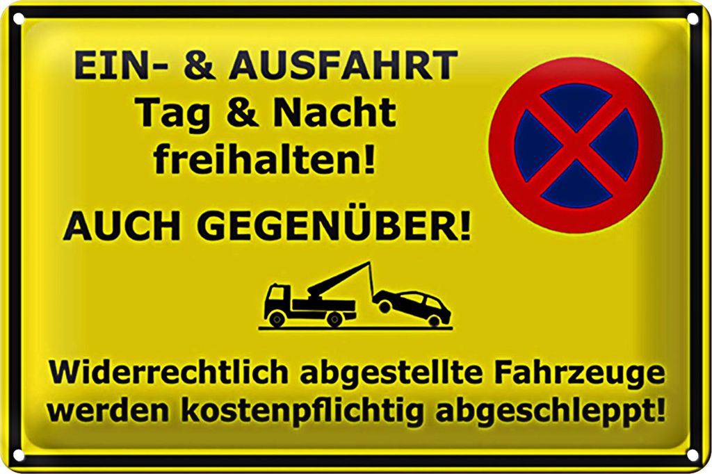 Blechschild Parken 30x20cm Ein- Ausfahrt Tag Nacht frei