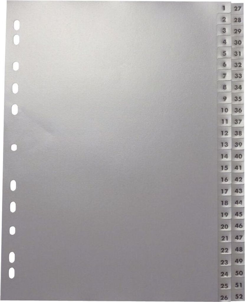 1117 Zahlenregister - 1 - 52, PP, A4, 52 Blatt, 2 Abläufe, grau