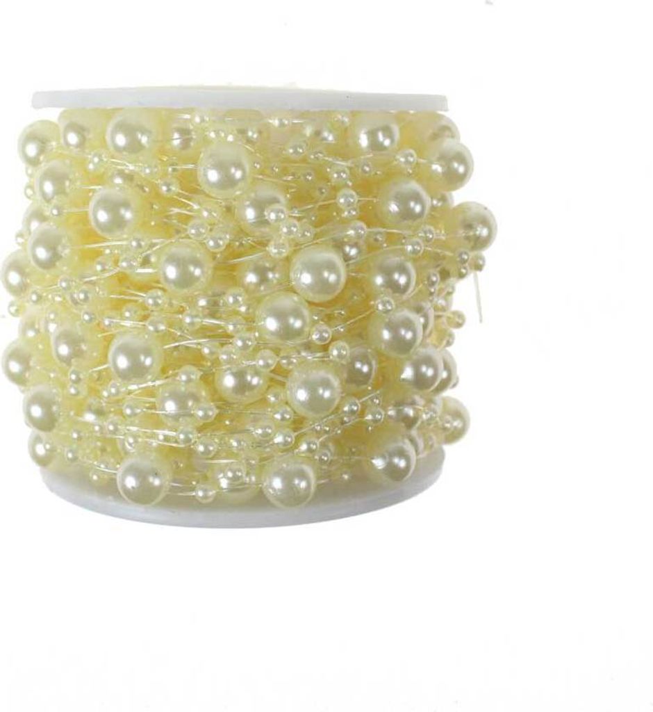 15m Perlengirlande Perlen Ø3+8mm Perlenkette Perlenschnur Perlenband Perlenstrang, Farbe:creme