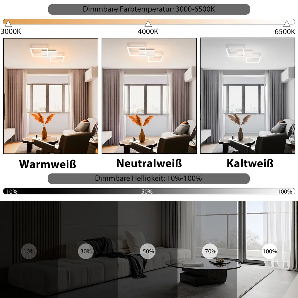ZMH Plafonnier LED Chambre 32W Dimmable avec Télécommande Design Carré - 5