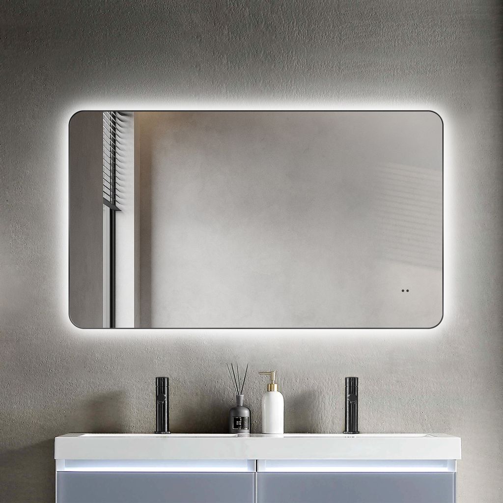 Badspiegel mit Beleuchtung TALOS LED TREVISO in matt schwarz 120x70 cm - Spiegel mit Hand Wave Sensor Funktion - horizontal und vertikal aufhängb...