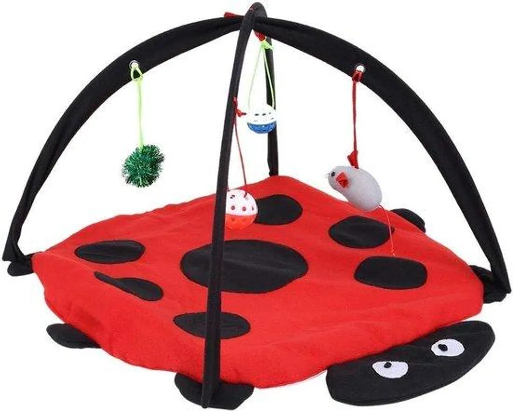 Tapis d'éveil bicolore rouge et noir en coton doux avec 4 jouets ludiques