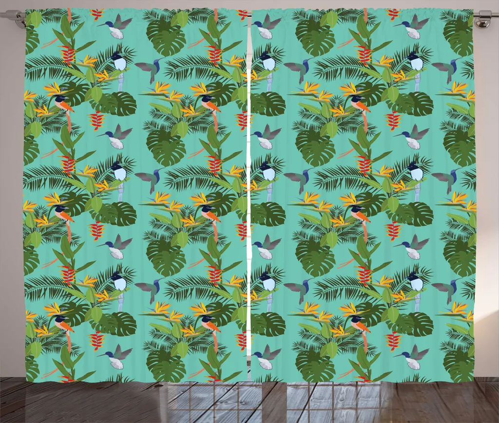 Rideau Exotique en Tissu Rustique Turquoise avec Boucles et Crochets