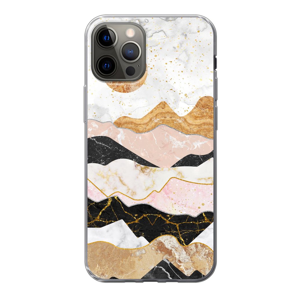 MuchoWow Handyhülle Schutzhülle Hülle für iPhone 12 Pro Marmor - Gold - Pastell Silikon Softcase Handy Hülle - Abdeckung