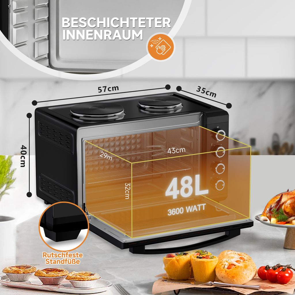 HOMELUX Minibackofen mit Kochplatten und HäHnchengrill, 48L Produktbild 6
