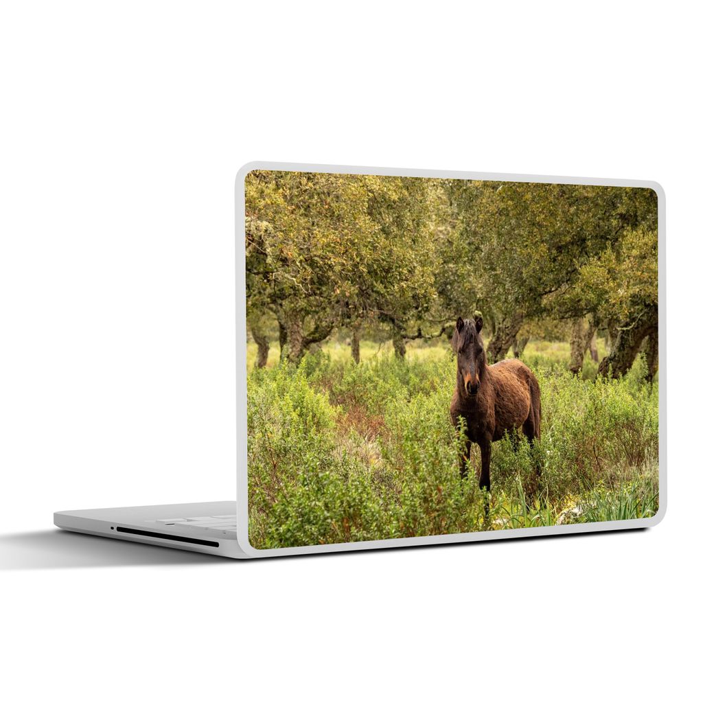 MuchoWow Laptop Aufkleber Sticker Cover Pferd - Wald - Gras 40x30 cm - Laptop Dekoration - Selbstklebend