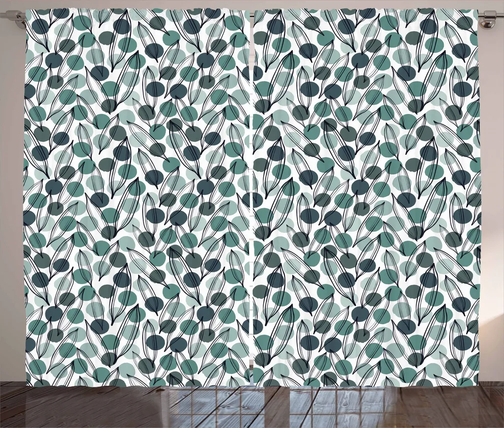 ABAKUHAUS Tenda tropicale rustica, foglie color inchiostro a pois, tenda con passanti e ganci per camera da letto, 280 x 245 cm, multicolore