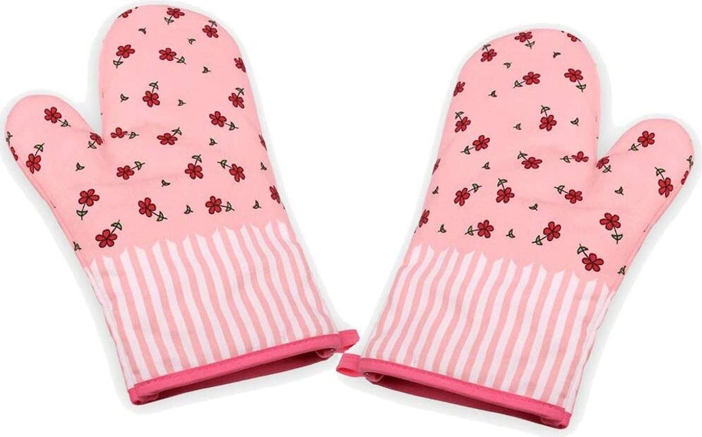 Ofenhandschuhe, Topflappen Handschuh, Backhandschuhe Topfhandschuhe Topflappen,Topfhandschuhe,1Paar(Rosa Blume)