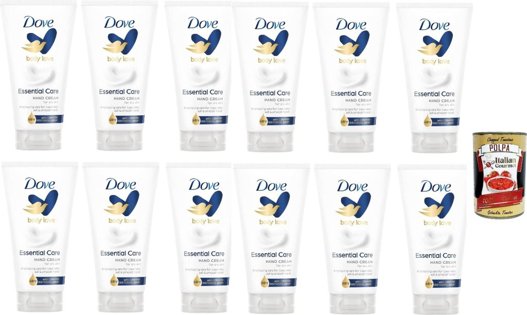 Dove body love Essential Care Hand Cream for dry skin, Handcreme für trockene Haut, 12x 75 ml + Italian Gourmet polpa 400g