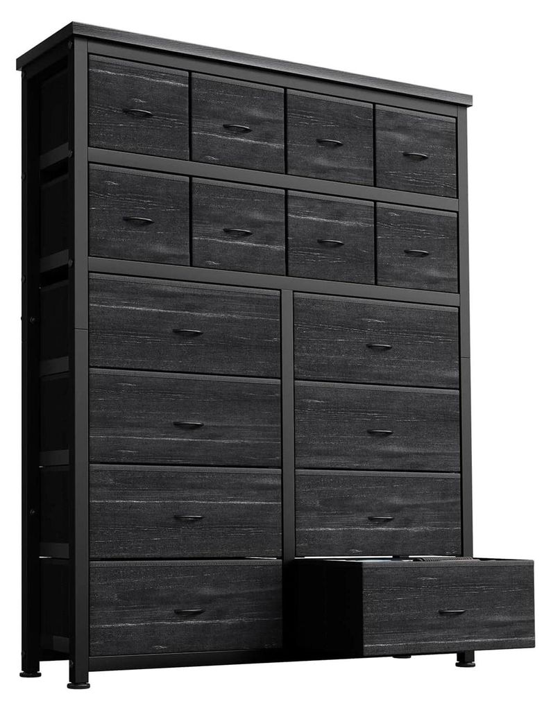 Kommode Stoffschrank - Aufbewahrungsturm mit 9 Schubladen - Metallgestell - Für Schlafzimmer Wohnzimmer Flur - Schwarz