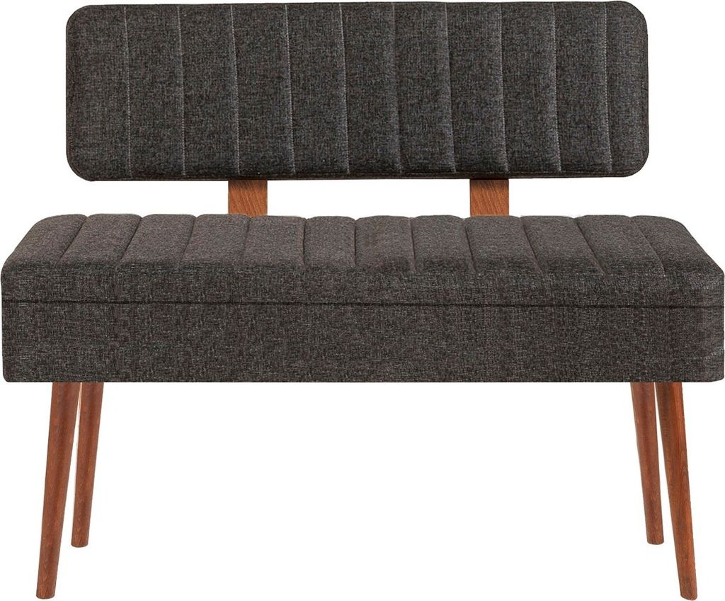 A studio shot of a bench with a backrest.