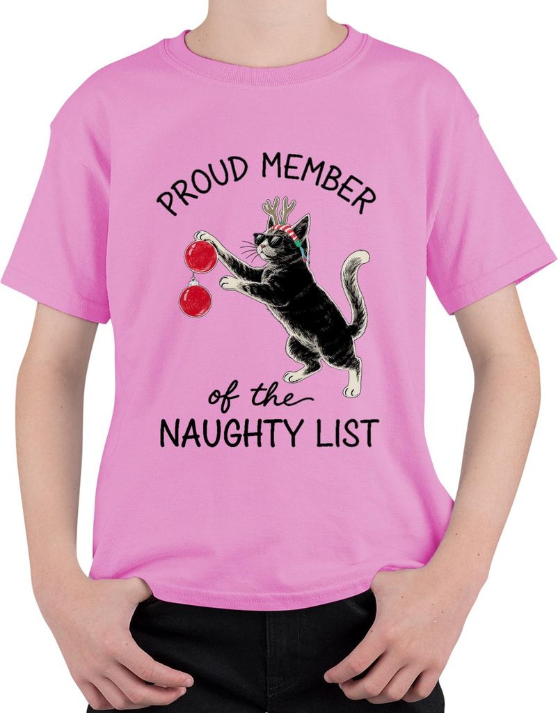 Proud Member of the Naughty List weihnachtskatze katzenliebhaber Uni Kinder T-Shirt, Pink, 140