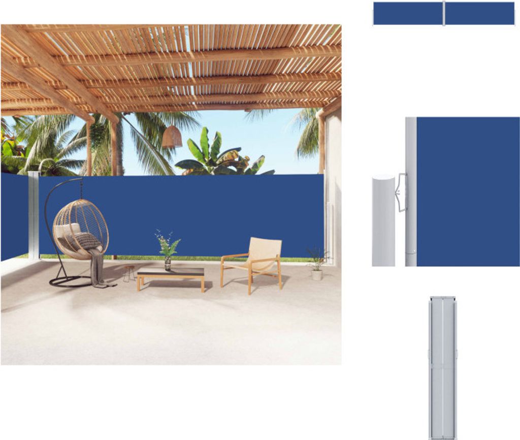 vidaXL Seitenmarkise Ausziehbar Blau 180x1000 cm - Sonnenschirme & Sonnenschutze
