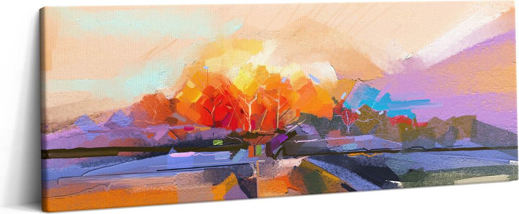 Abstraktes Gemälde eines bunten Baumes – Leinwandbild Wandbild – 125x50 cm – Leinwandbilder – Wandbilder – Schlafzimmer – Flur