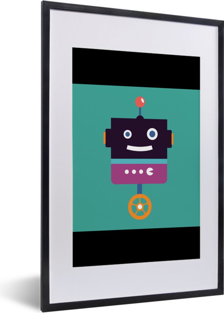 MuchoWow Gerahmtes Poster Roboter - Rad - Lila - Grün - Jungen - Kinder 40x60 cm - Poster mit Schwarzem Bilderrahmen Wandposter Rahmen Foto Bild...
