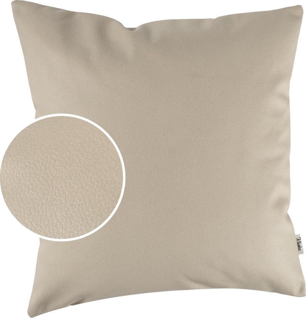 Dekokissen 60x60cm ohne Füllung KUMO atmungsaktive Kunstleder Kissenbezug Zierkissen Einfarbig Leder-Optik UNI Beige