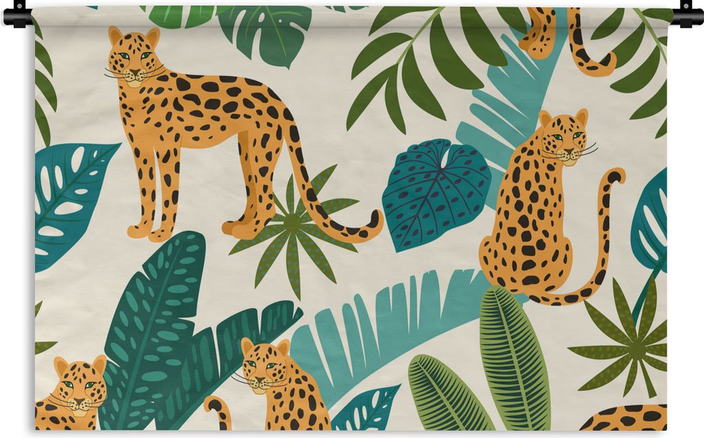 MuchoWow Wandteppich Wandbehang Leopard - Blätter - Muster 120x80 cm Tapisserie Dekoration Wandtuch - Wanddekorationen - Wandtücher