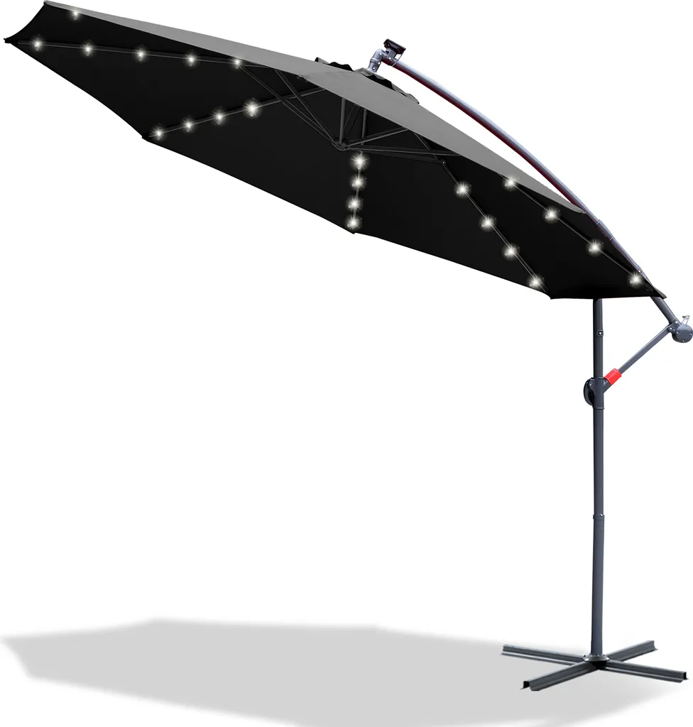 Ombrellone Da Giardino Backyard Expressions Con 32 Luci LED E Pannello Solare, 2,7 Mt, Inclinabile E Con Manovella - Colore Rosso