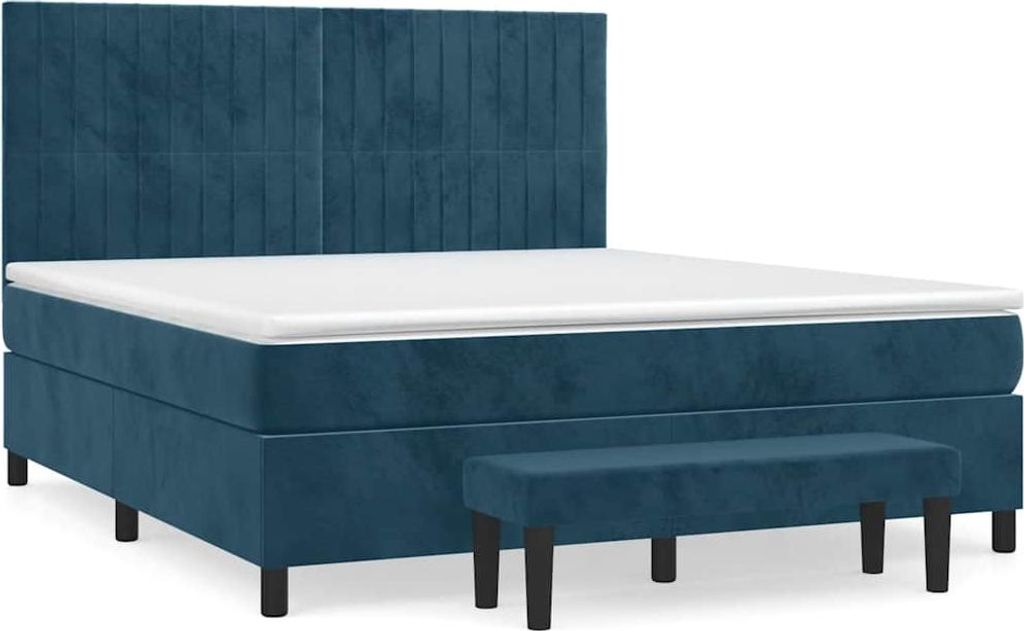 vidaXL Boxspringbett mit Matratze Dunkelblau 180x200 cm Samt