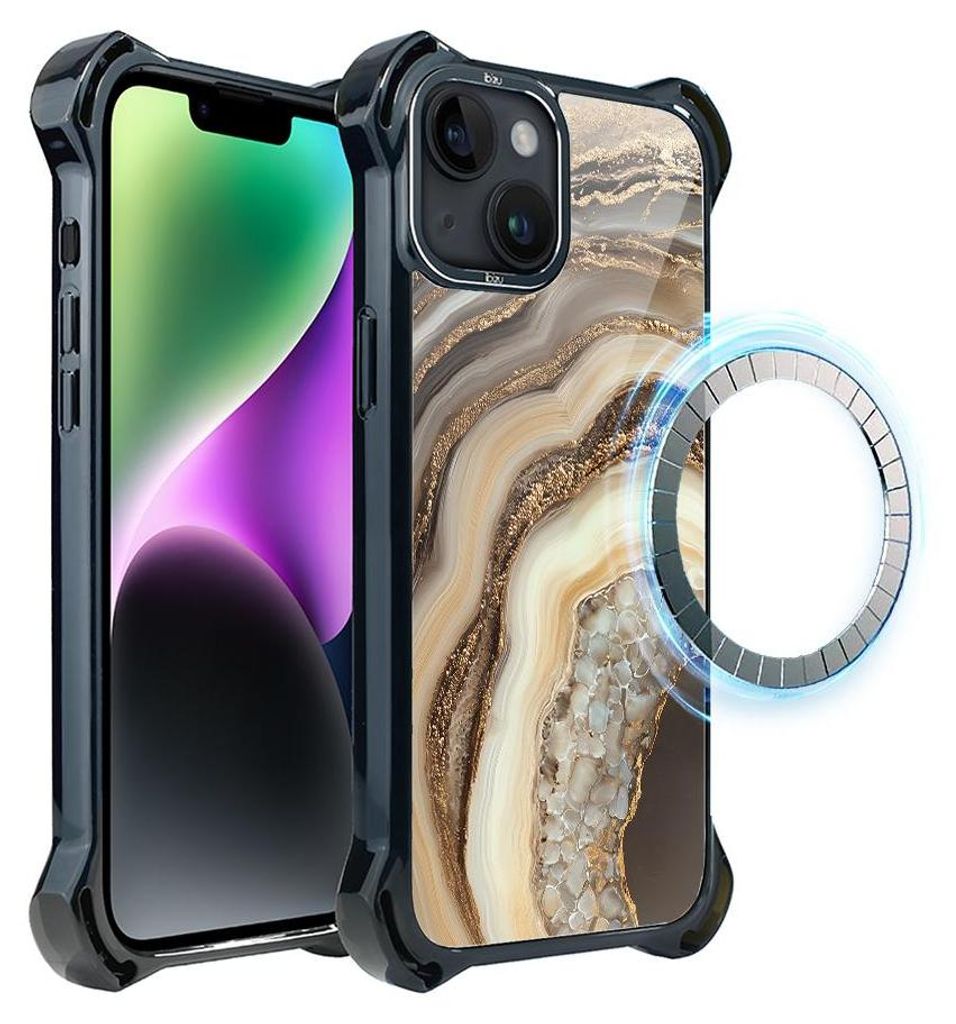 Schutzhülle für das iPhone 14, MagSafe-kompatibel, verstärkte Ecken, schwarz, Zierstein, Achat