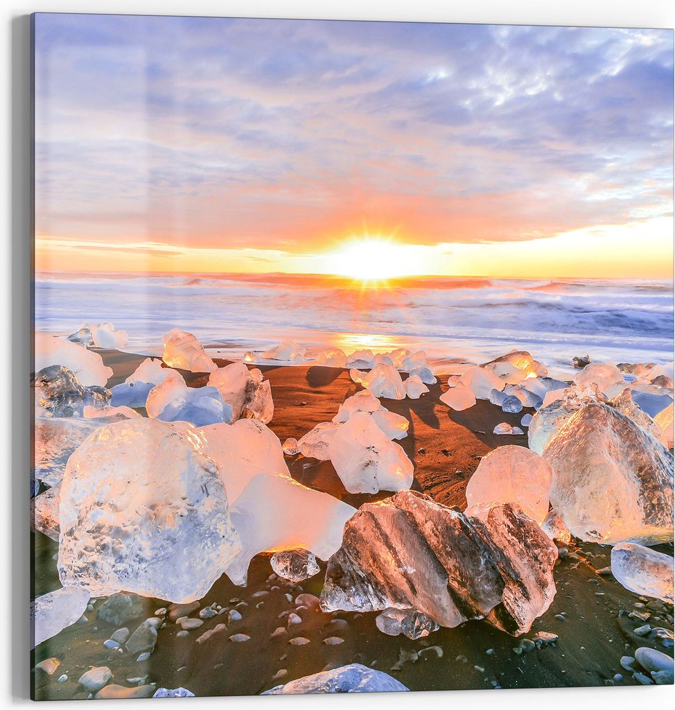 DEQORI Glasbild Echtglas 30x30 cm 'Glühende Eisjuwelen' Wandbild Bild modern Deko