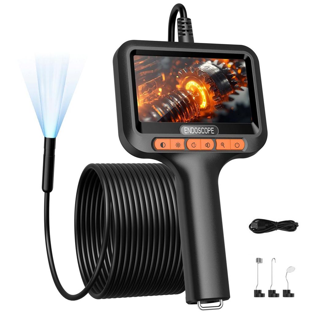 Endoskopkamera, 1080p-Kanalkamera mit 4,3-Zoll-Touchscreen, 512-Hz-Sender und Entfernungszähler, IP67-Rohrleitungsinspektionskamera
