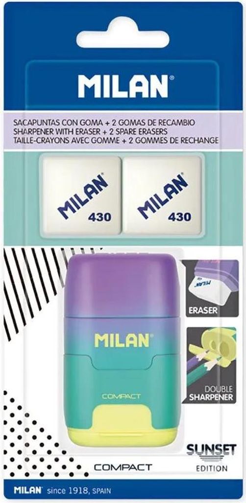 Milan Kompakter Spitzer Mit Radiergummi + 2 Ersatzradiergummis Durchsichtig Durchsichtig One Size