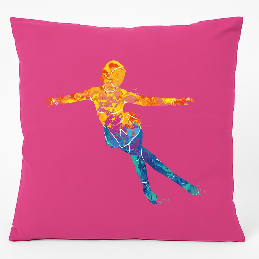 Huuraa Kissen Eiskunstlauf bunte Silhouette 40x40cm mit Füllung Fuchsia Baumwolle Dekokissen Geschenkidee