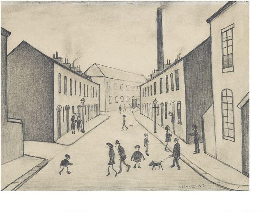 L.S. Lowry - bedruckt "North James Henry Street Salford 1956" PM6175 (30 cm x 40 cm) (Grau)