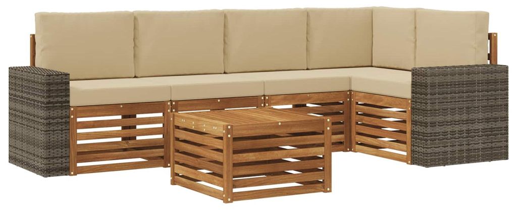 vidaXL Ecksofa Set mit Kissen 6 pcs Natur und Beige Massivholz Akazie