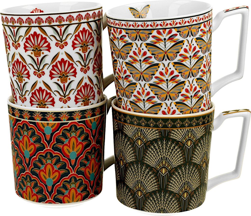 DUO GEOMETRIC 4er Set Becher 350 ml, New Bone China Porzellan