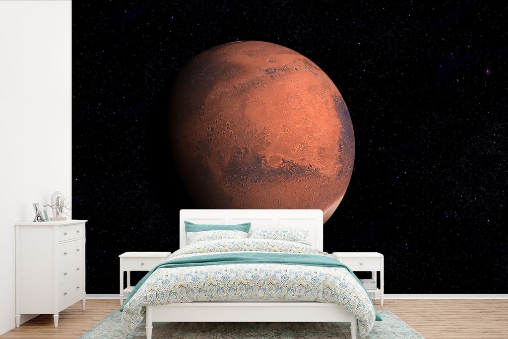 MuchoWow Fototapete für Wohnzimmer oder Schlafzimmer Wandtapete Vinyl Motivtapete Der rote Planet Mars in einer dunklen Umgebung - 600x400 cm - ...