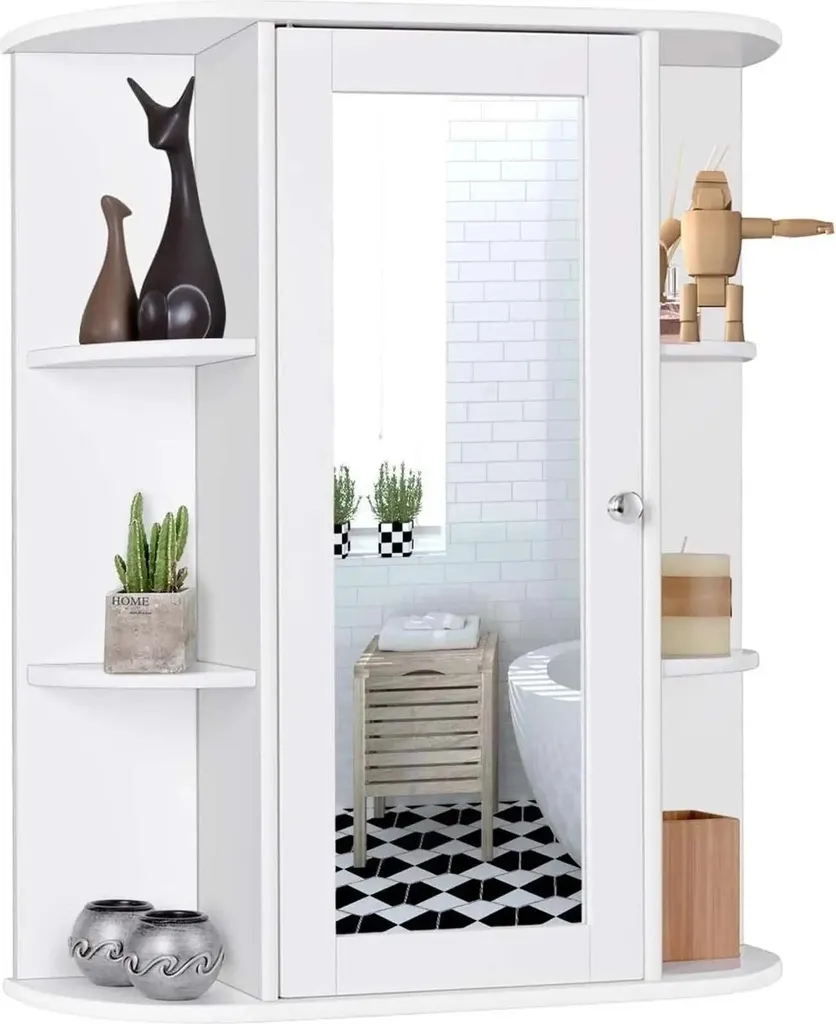 Armoire de toilette en bois blanc avec étagères de rangement 60x70 cm