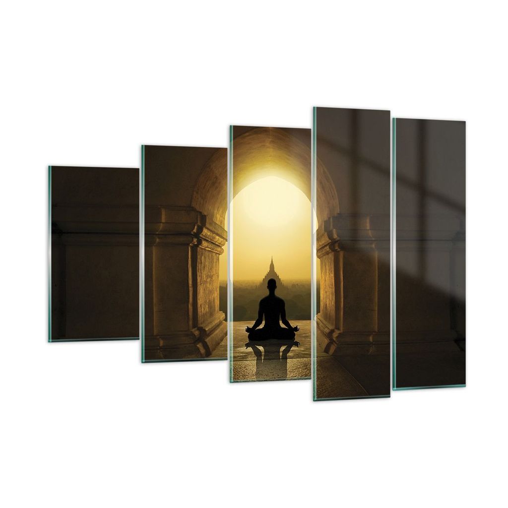Bilder auf glas - 5 Teile - Meditation Tempel Schatten - 150x100cm - Glasbilder - Wandbilder - Bilder - Wanddekoration aus Glas - Glas Bilder - Wan...