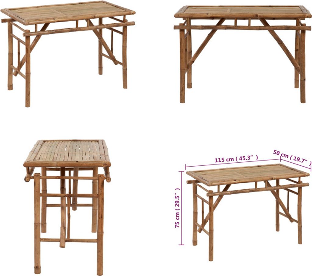 vidaXL Gartentisch Klappbar 115x50x75 cm Bambus - Klappbarer Gartentisch - Klappbare Gartentische - Klappbarer Campingtisch - Klappbarer Terrassent...