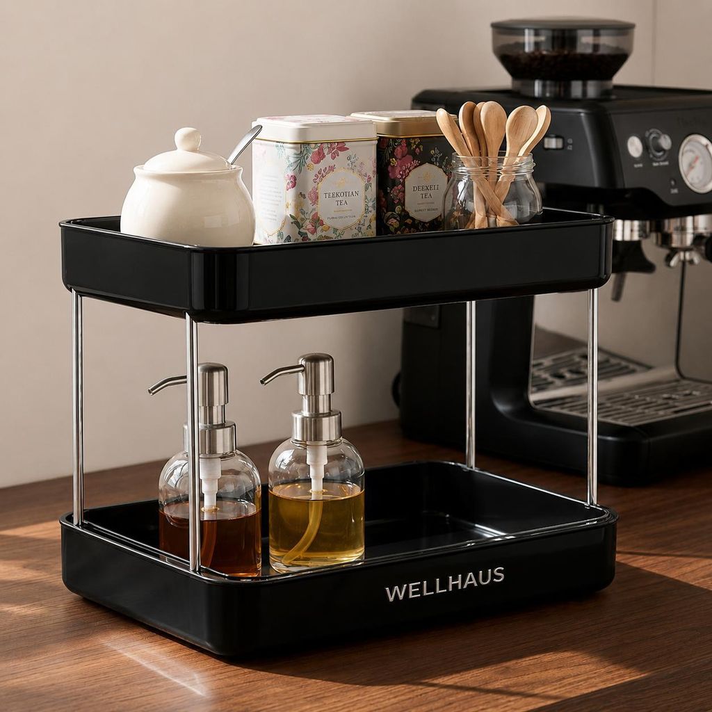 WELLHAUS Küchen Organizer 2 Etagen Schwarz Regal Ablage