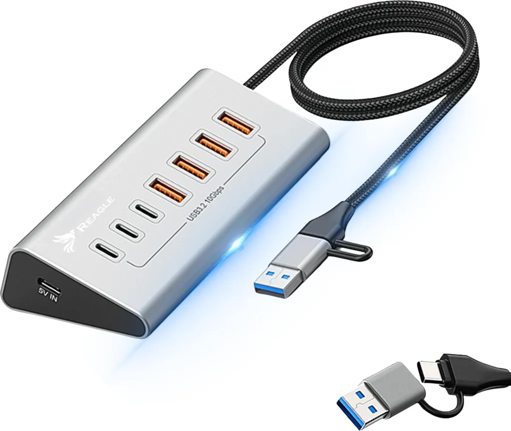 Hub USB Actif 7 Ports USB 3.2 10Gbps Multiport Reagle pour PC