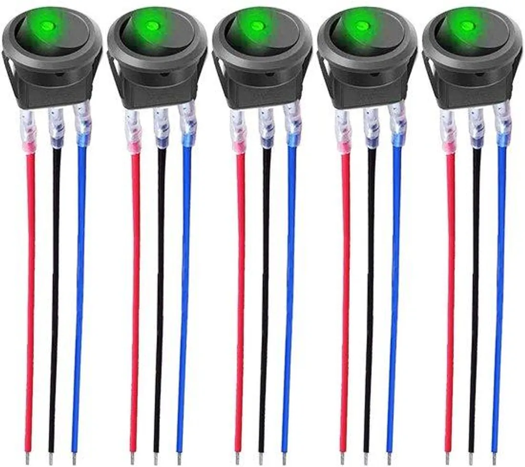 Interrupteur 12V LED vert pour camping-car et bateau, lot de 5 boutons