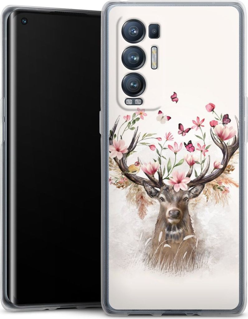 DeinDesign Handyhülle für Oppo Find X3 Neo Silikon Hülle Case Smartphone Schutzhülle Blumen Hirsch Tiere