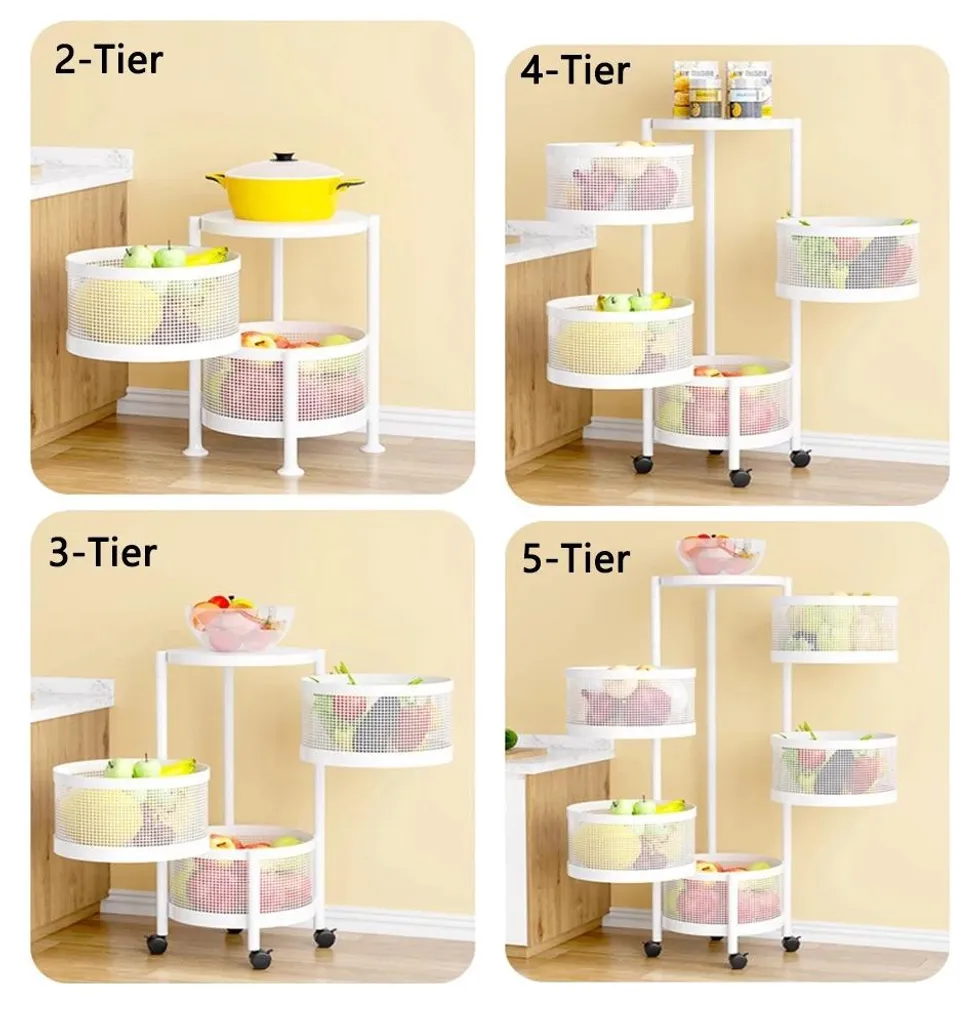 Desserte de rangement pivotante blanche avec 4 paniers amovibles chic