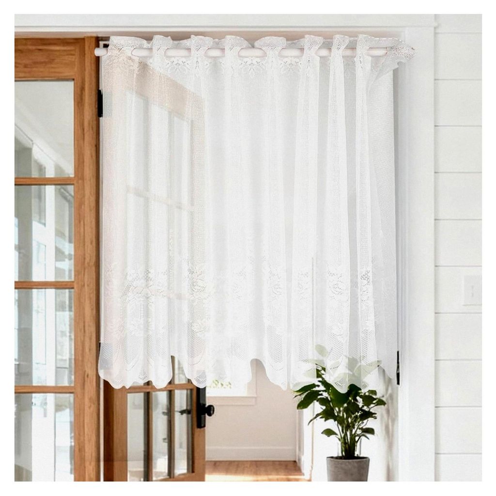 Bestickte Scheibengardine im modernen Landhausstil B150xH90cm Voile Kurzstores für Wohnzimmer und Schlafzimmer