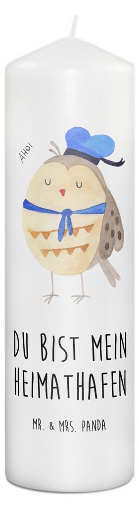 Mr. & Mrs. Panda Kerze Eule Matrose 29 x 8 cm XL - Weiß - Geschenk, Ehe, Blockkerze, Bedruckte, Heimathafen, Hochzeitstag, Owl, Wachskerze, Stumpe...