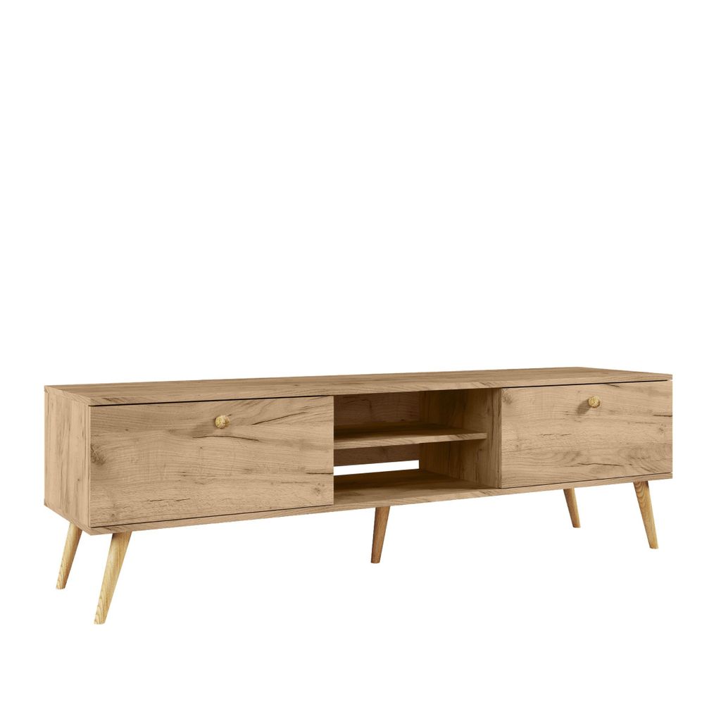 NATURA TV-Lowboard 170cm (für TV bis 70") Eiche Craft Gold Boho 18mm Platte Echtholz Buche Soft-Close